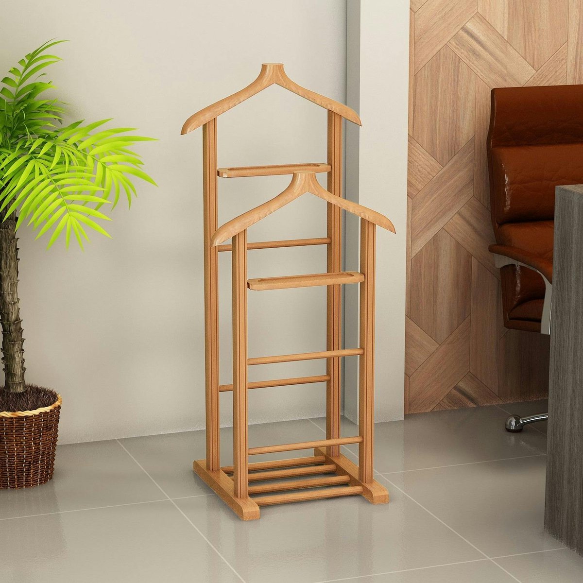 Valet de chambre double portant en bois SITIA bois clair, PIER IMPORT
