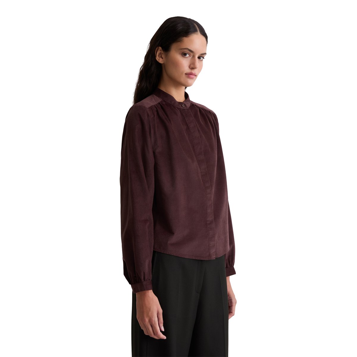 Blouse en velours loose en mélange de coton organique et de viscose rouge foncé, MARC O'POLO