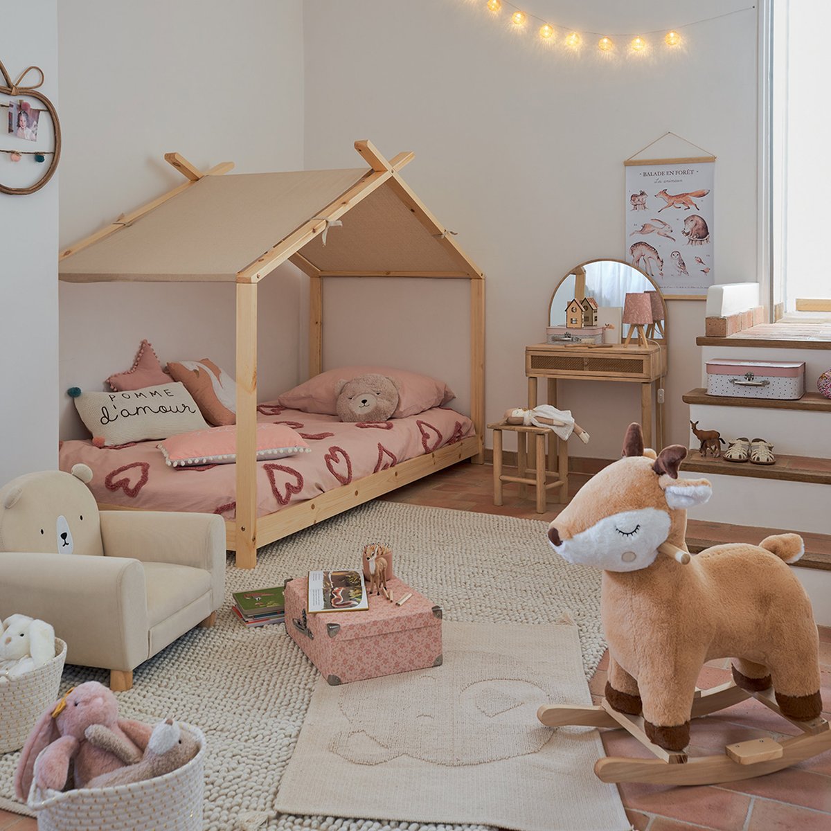 Housse de couette enfant en coton TUFY rose, ATMOSPHERA FOR KIDS
