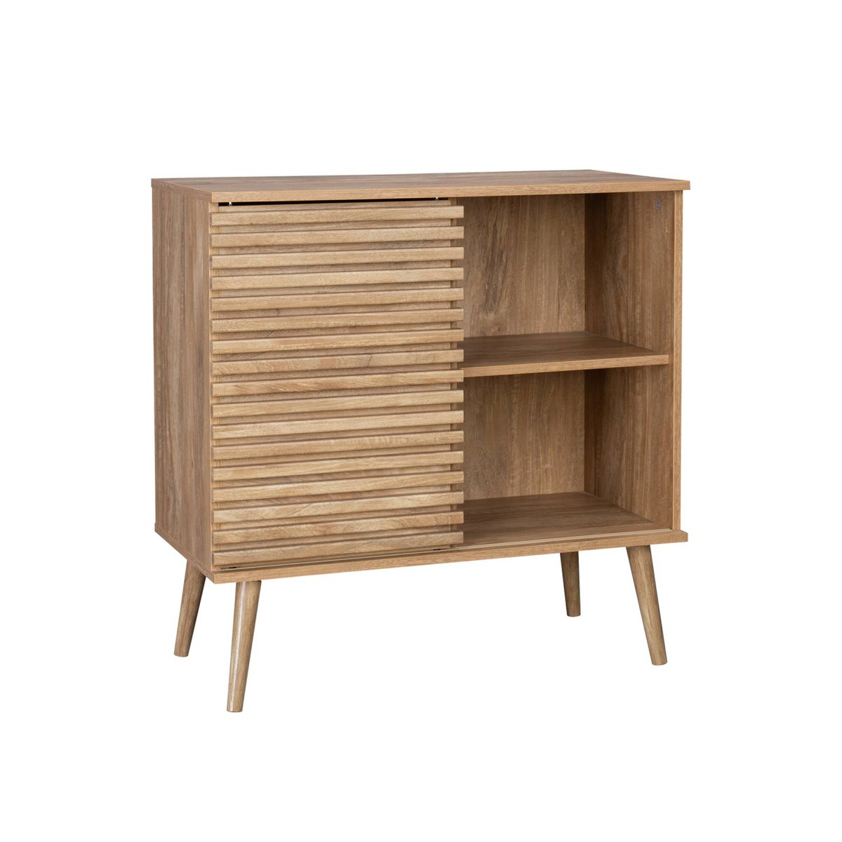 Buffet scandinave décor bois rainuré 1 porte coulissante 80cm MADERE naturel, SWEEEK