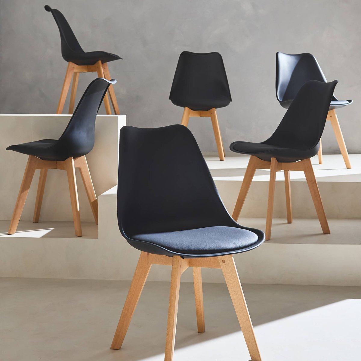 Chaise scandinave bois de hêtre (lot de 6) NILS bleu canard, SWEEEK