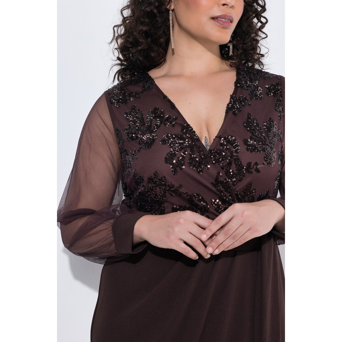 Robe portefeuille à paillettes marron, ULLA POPKEN