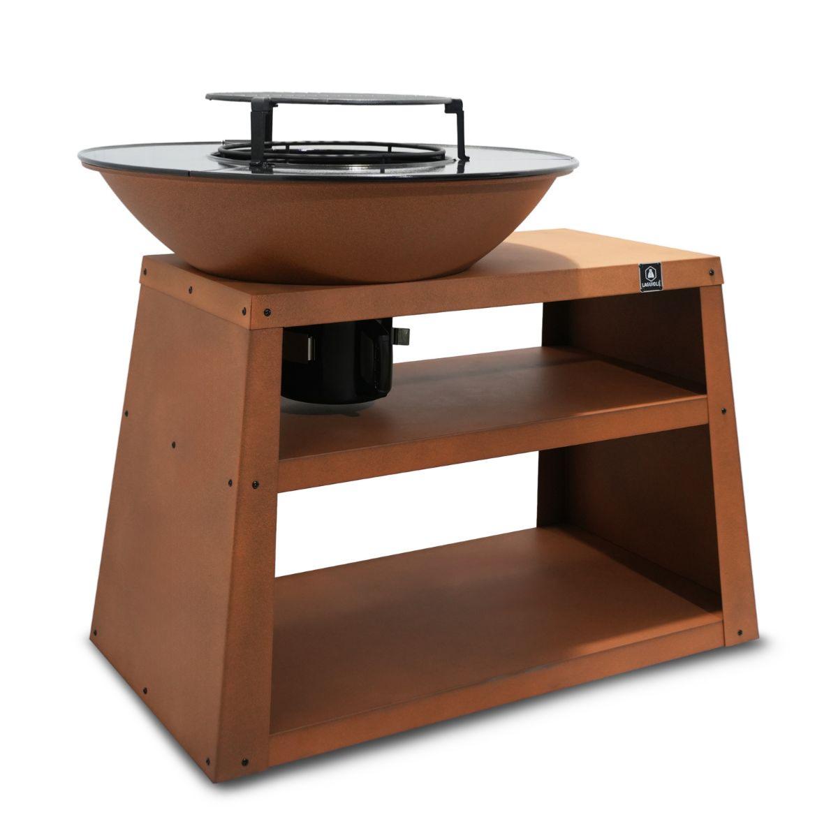 Brasero avec meuble intégré avec accessoires et housse de protection couleur unique, LAGUIOLE CUISSON