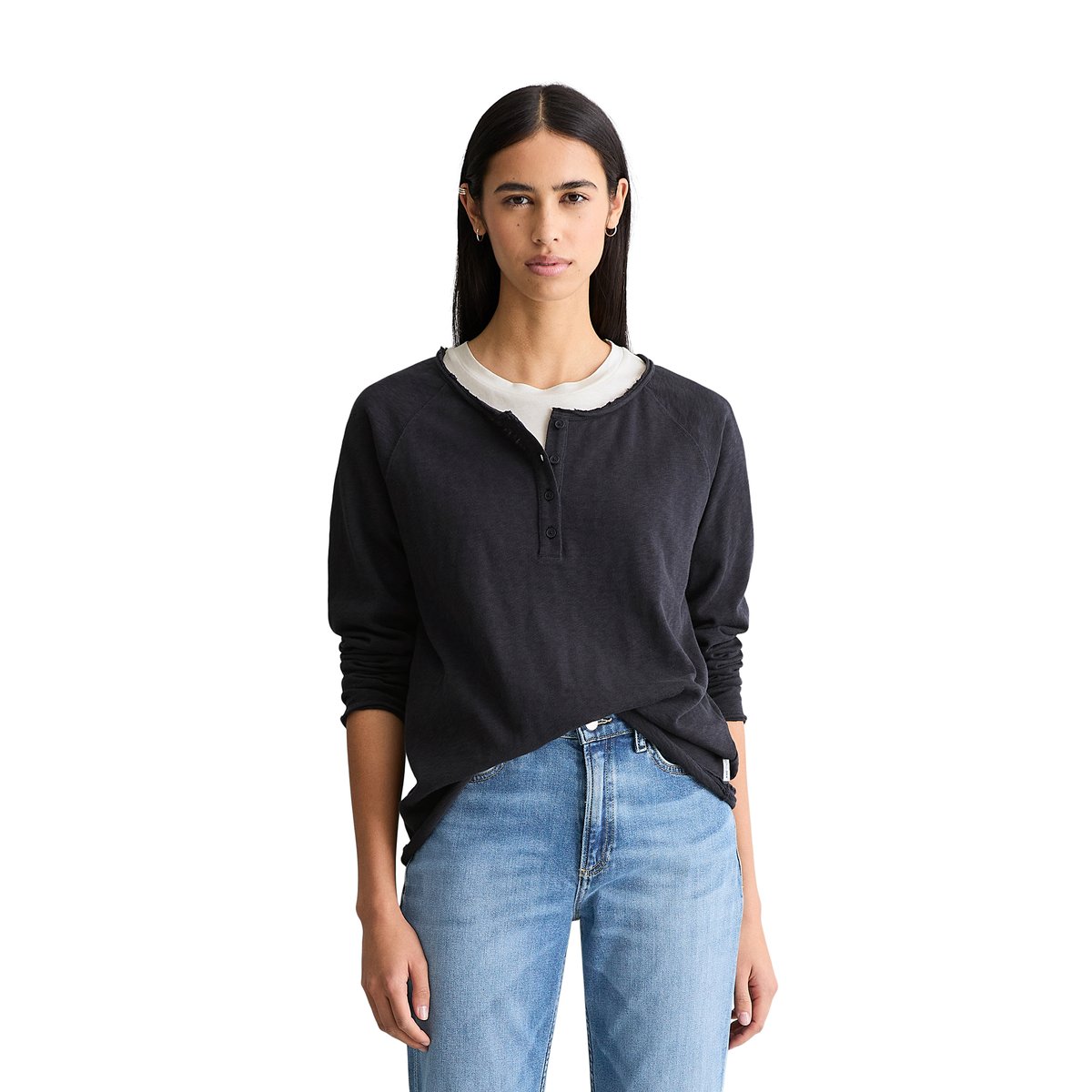 T-shirt long régulier en coton organique bleu foncé, MARC O’POLO DENIM