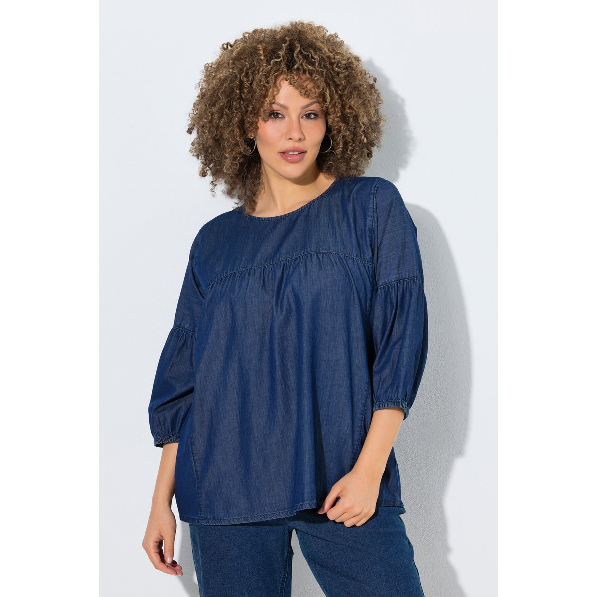 Blouse en jean, couture empire jean bleu foncé, ULLA POPKEN