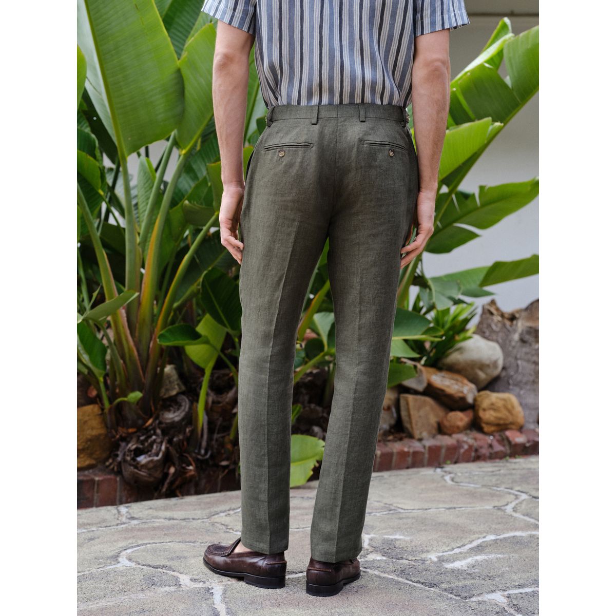 Pantalon de costume slim en lin italien signature vert, NEXT