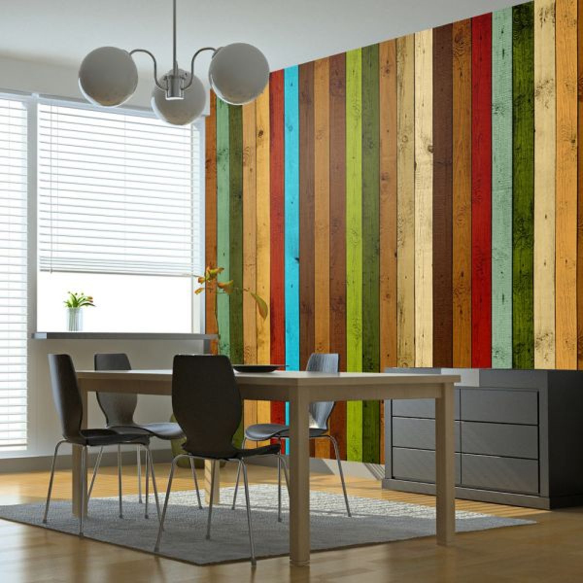 Papier peint intissé panoramique Wooden rainbow multicouleur, EDEN