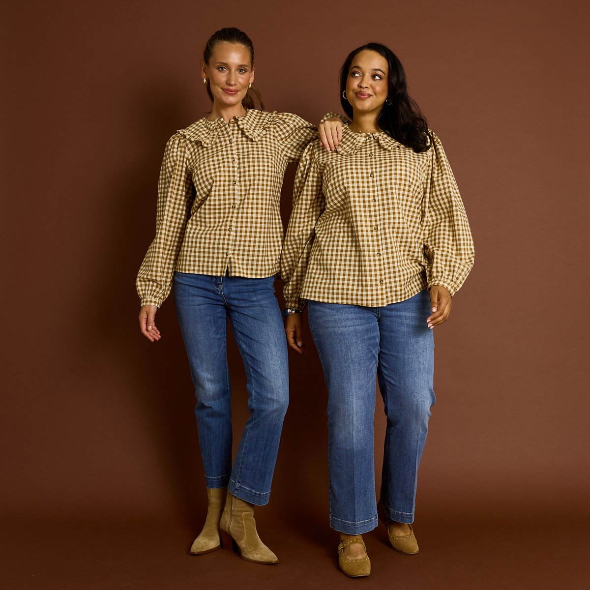 Chemisier col claudine vichy marron, GRAIN DE MALICE