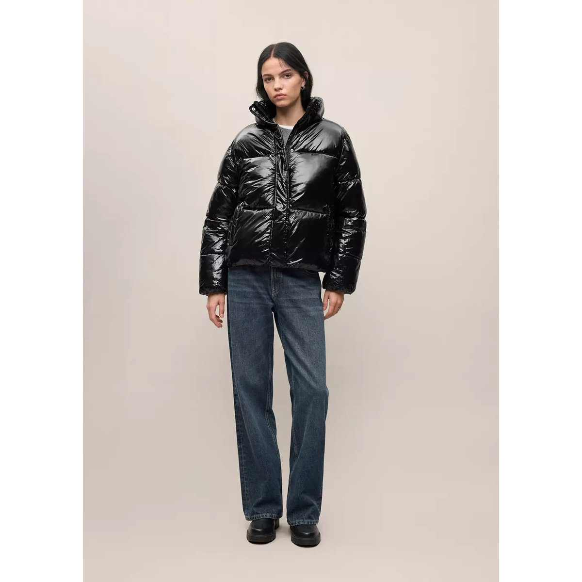 Anorak matelassé brillant noir, MANGO TEEN