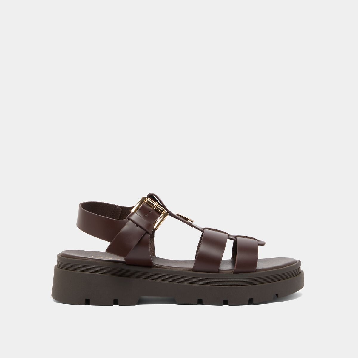 Sandales chunky en cuir Liverpool marron foncé, JONAK