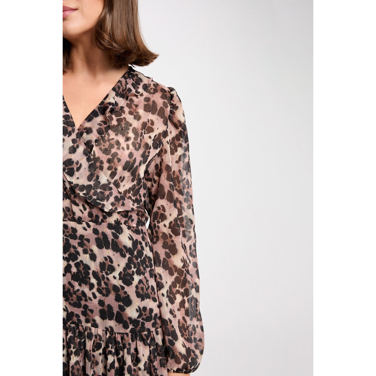 Robe courte col v léopard multicolore, MORGAN