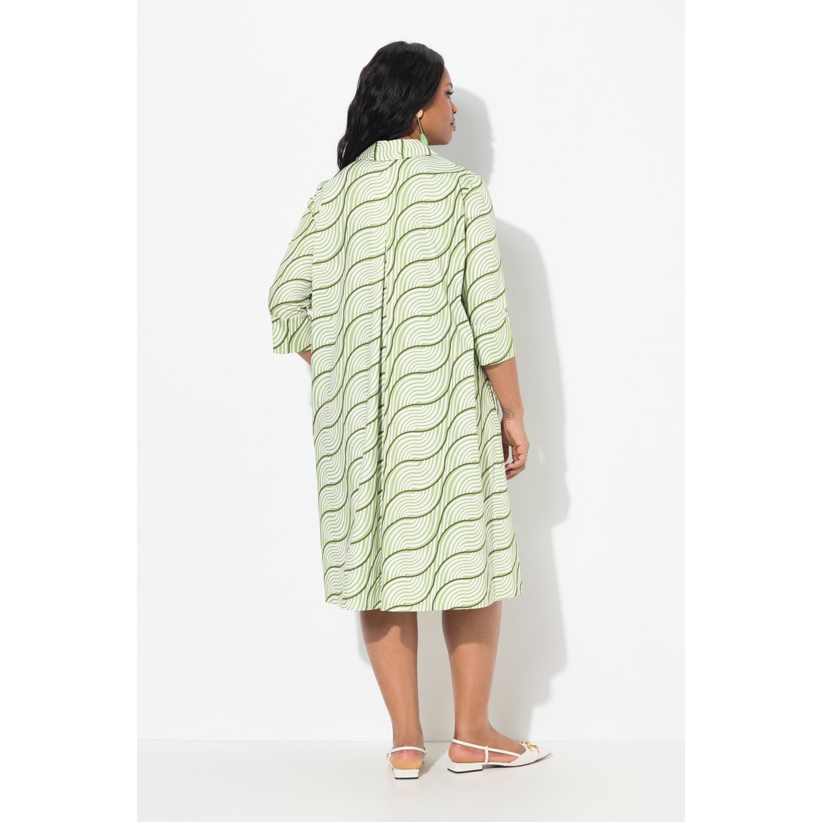 Robe à poches. Coupe évasée. Col chemise blanc neige, ULLA POPKEN