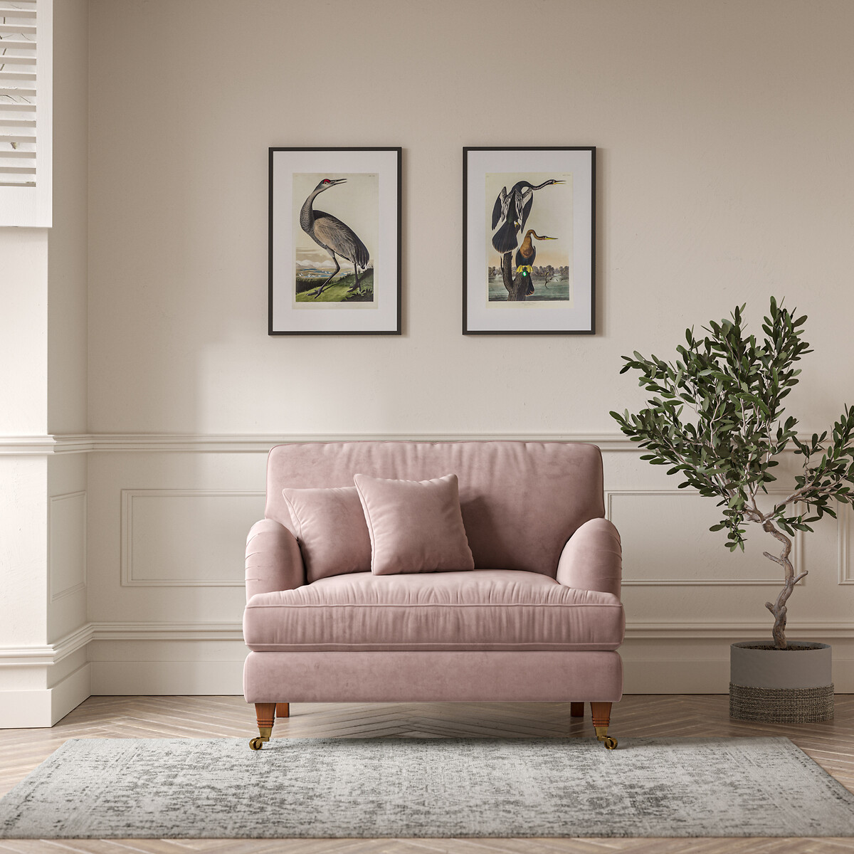 Emeline Velvet Snuggle Chair with Castor Legs blush pink, ÉDITÉ