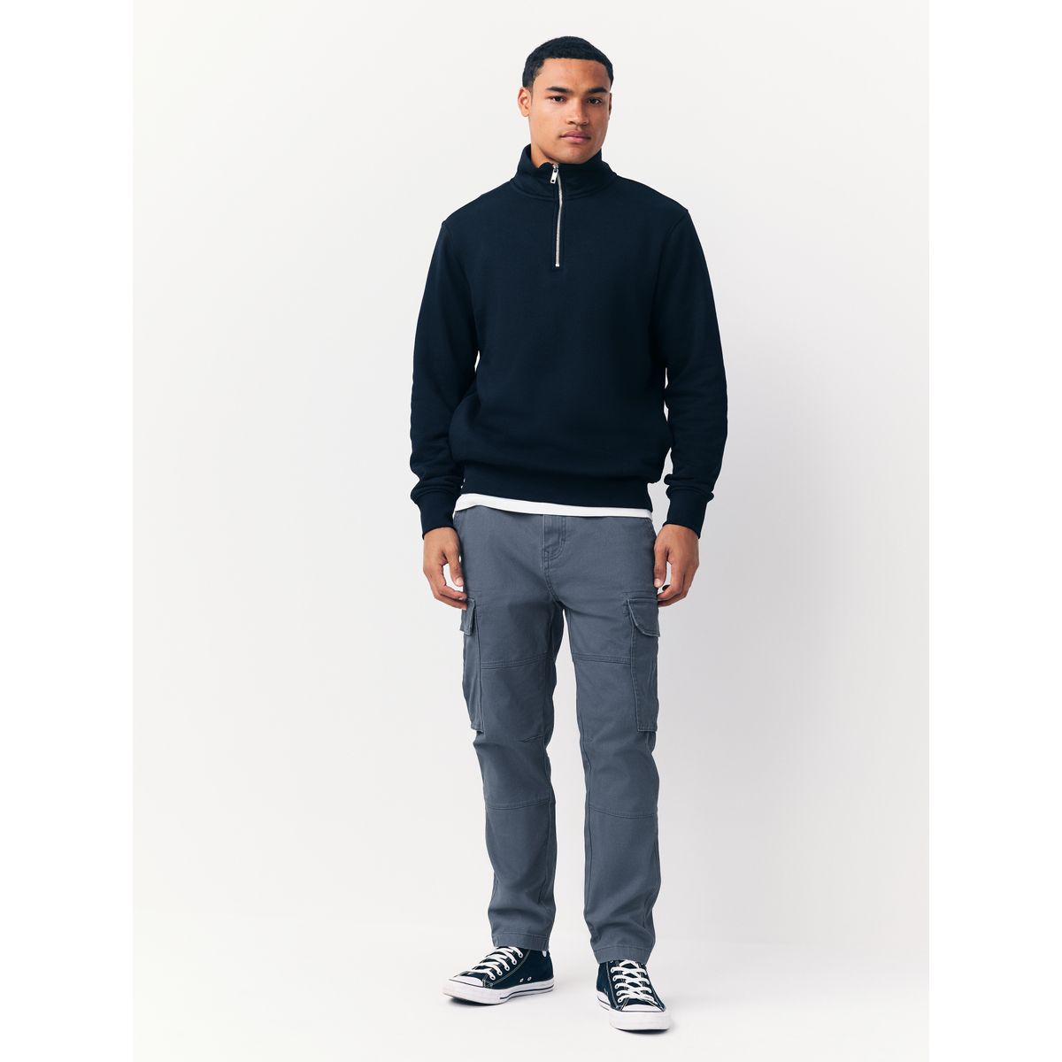 Pantalon cargo stretch en bleu, NEXT