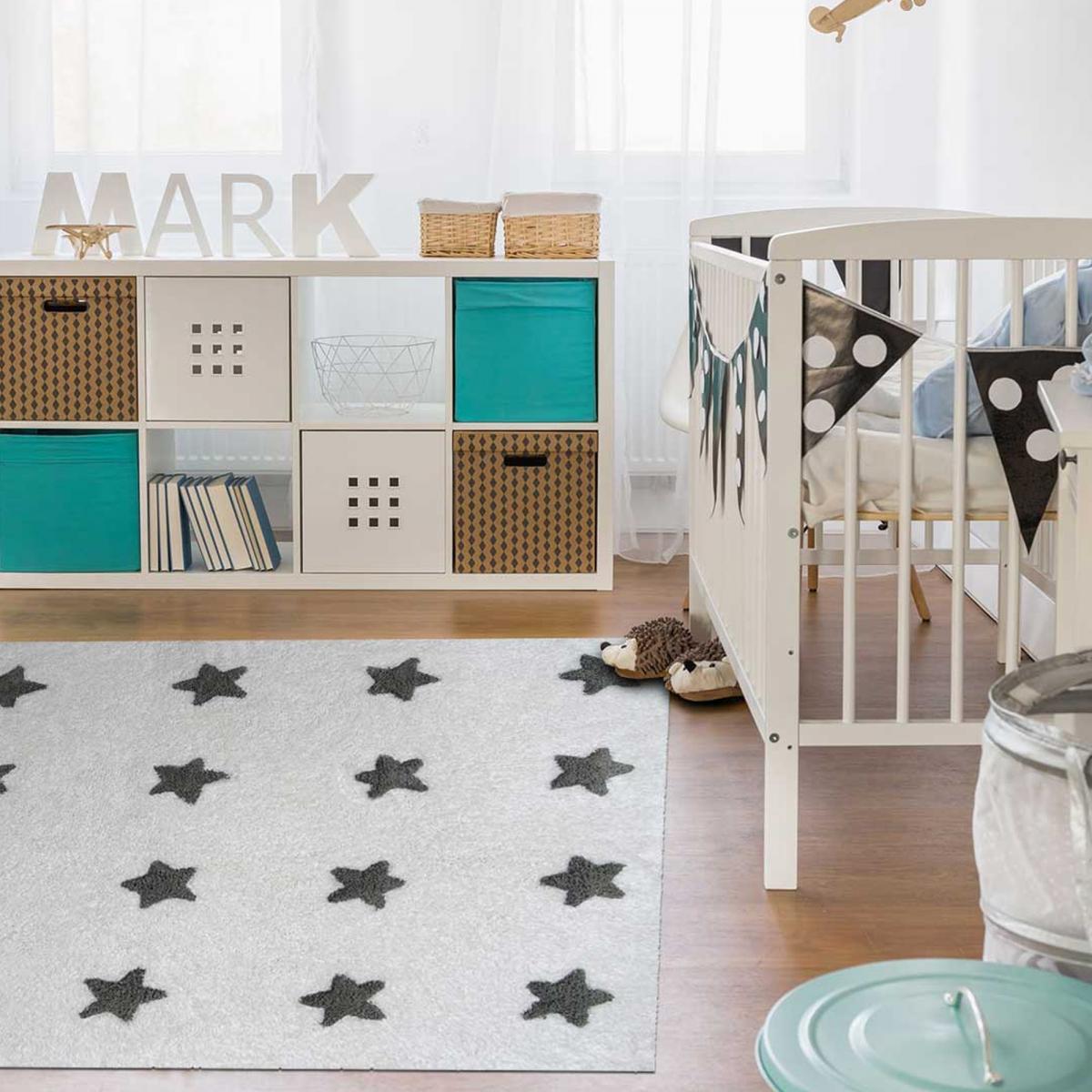 Tapis enfant fait main en coton CETOIL blanc, UN AMOUR DE TAPIS
