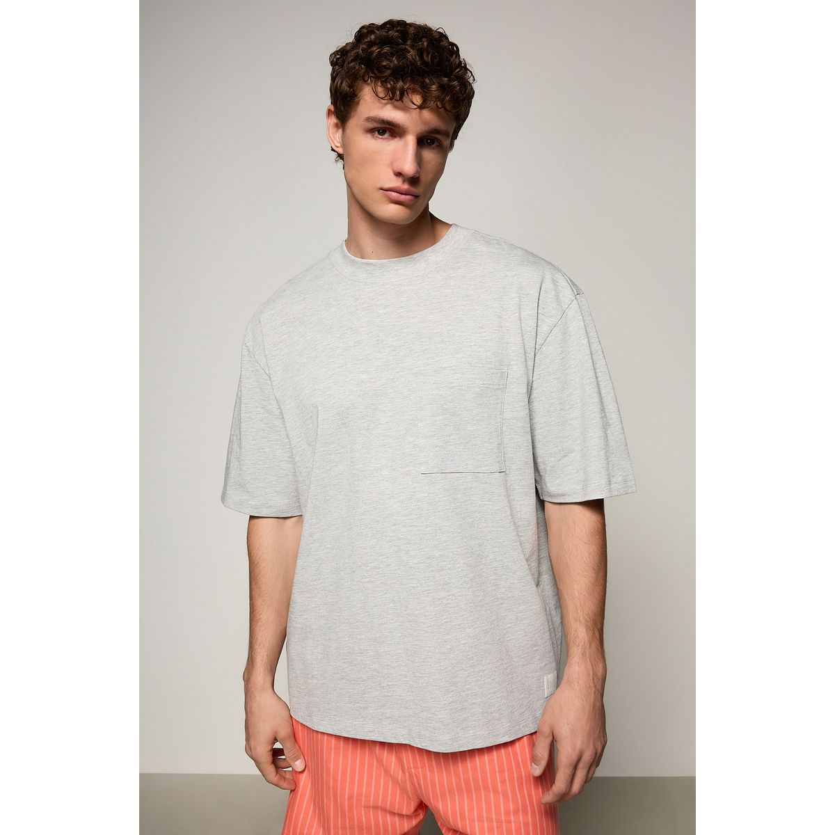 Pyjama short tissé gris/orange corail, NEXT