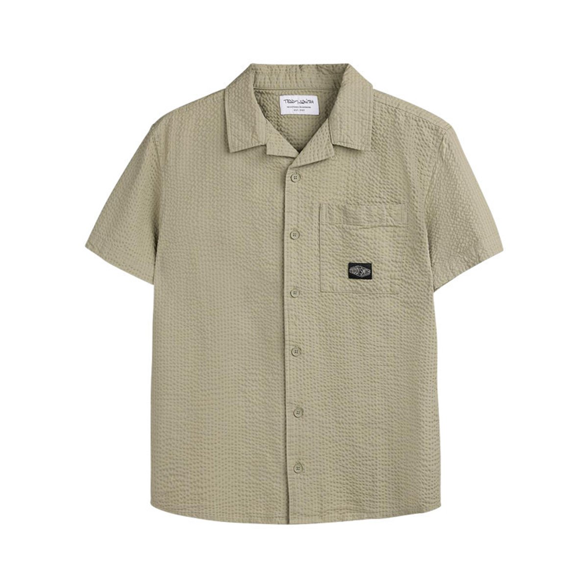 Chemise en coton kaki à coupe droite pourvue d'un col à revers vert, TEDDY SMITH