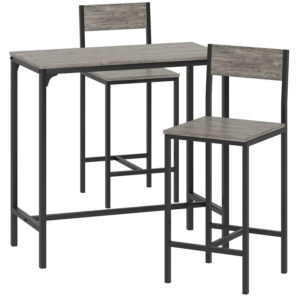 Ensemble de table de bar Métal Gris foncé gris foncé, noir, HOMCOM