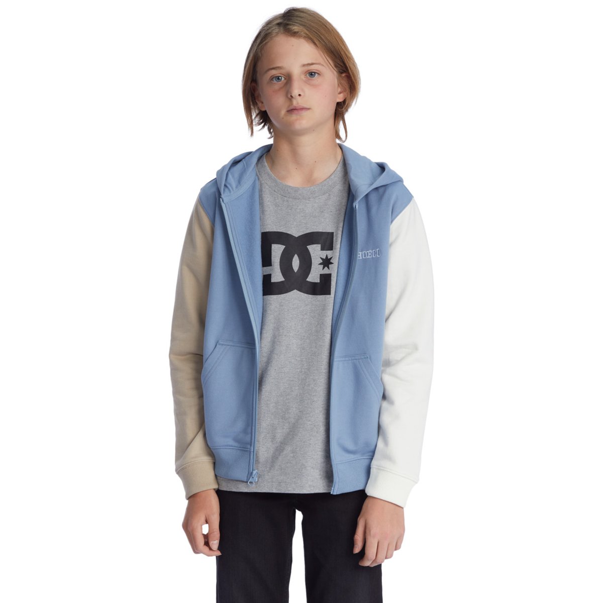 Sweat à capuche zippé RIOT. bleu faded denim colorblock, DC SHOES