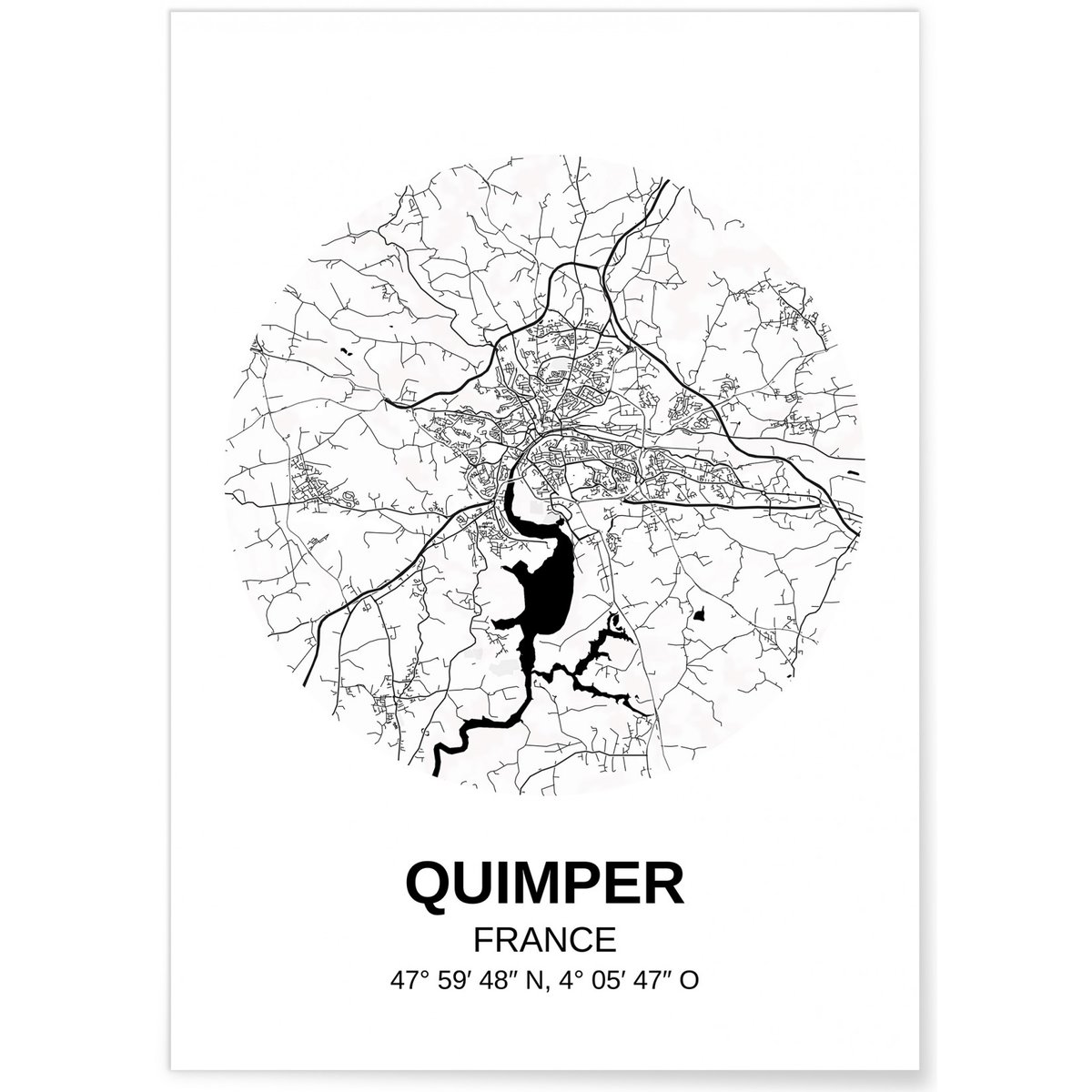 Affiche Carte Quimper blanc, L'AFFICHERIE