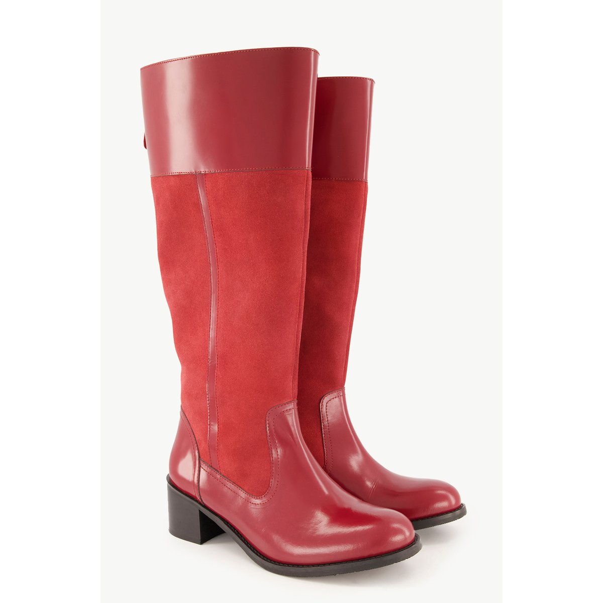 Bottes en cuir tige XXL, fermeture zippée , pied large bordeaux, ULLA POPKEN