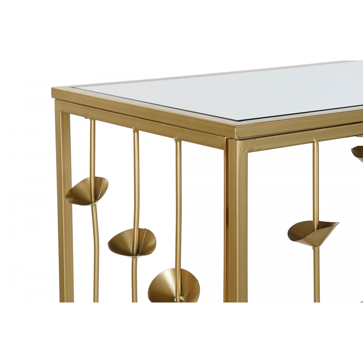 Console en Métal Doré et Plateau Miroir Fleurs - 126x43x81cm doré, WADIGA