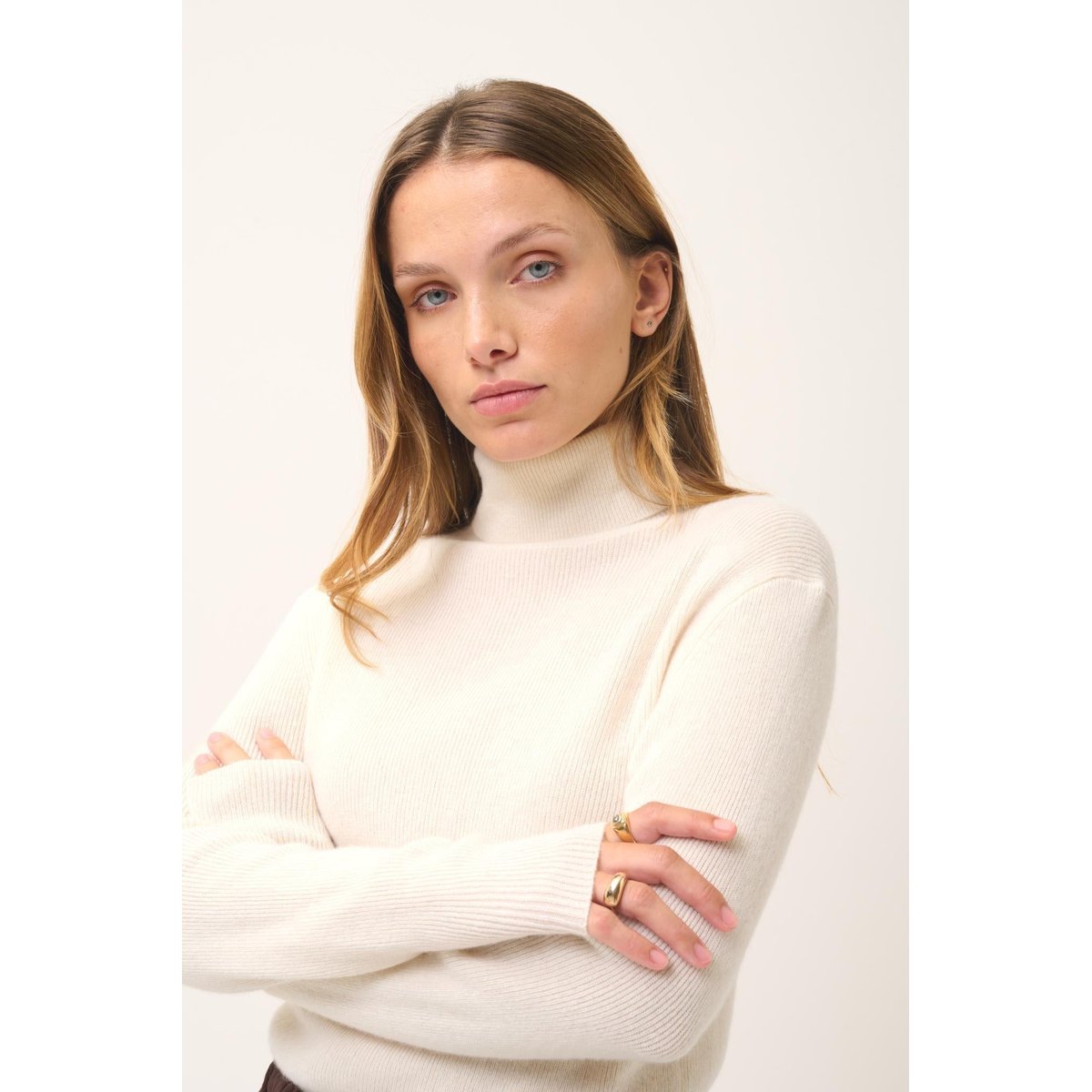Pull Col Roulé Neige Lanais blanc, JUST CASHMERE