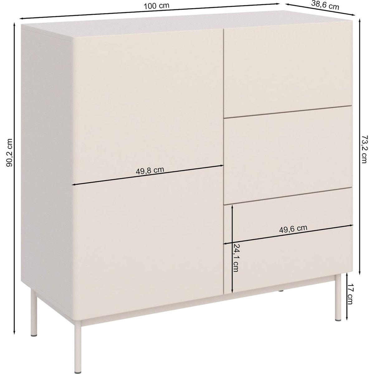 Commode bois collection OLIO 1 porte 3 tiroirs cachemire, RECOLLECTION