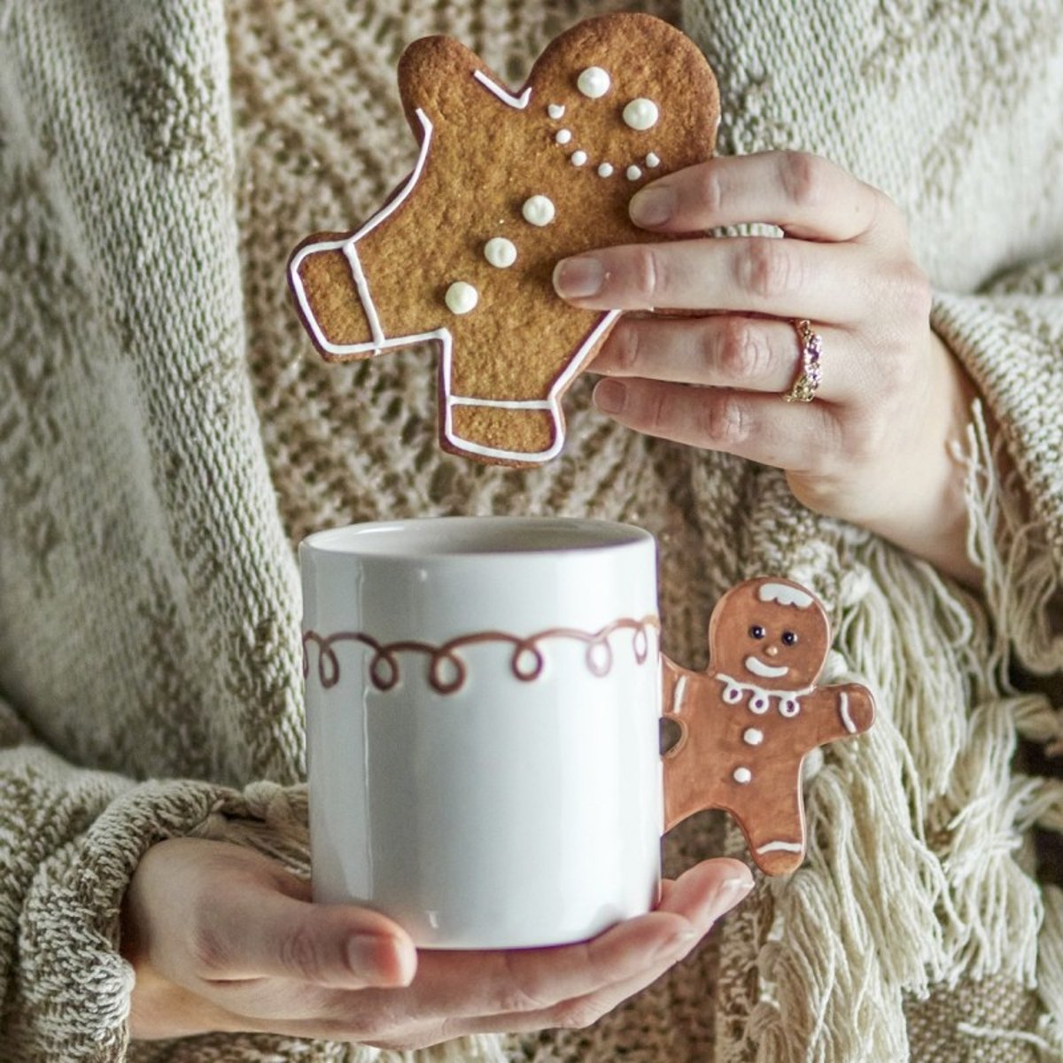 Mug grès noël bonhomme pain d'épices Ginnie blanc, BLOOMINGVILLE