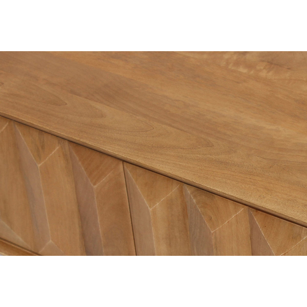 Meuble TV en bois clair manguier massif gravé et métal noir L120 cm AGRA chêne clair, MILIBOO