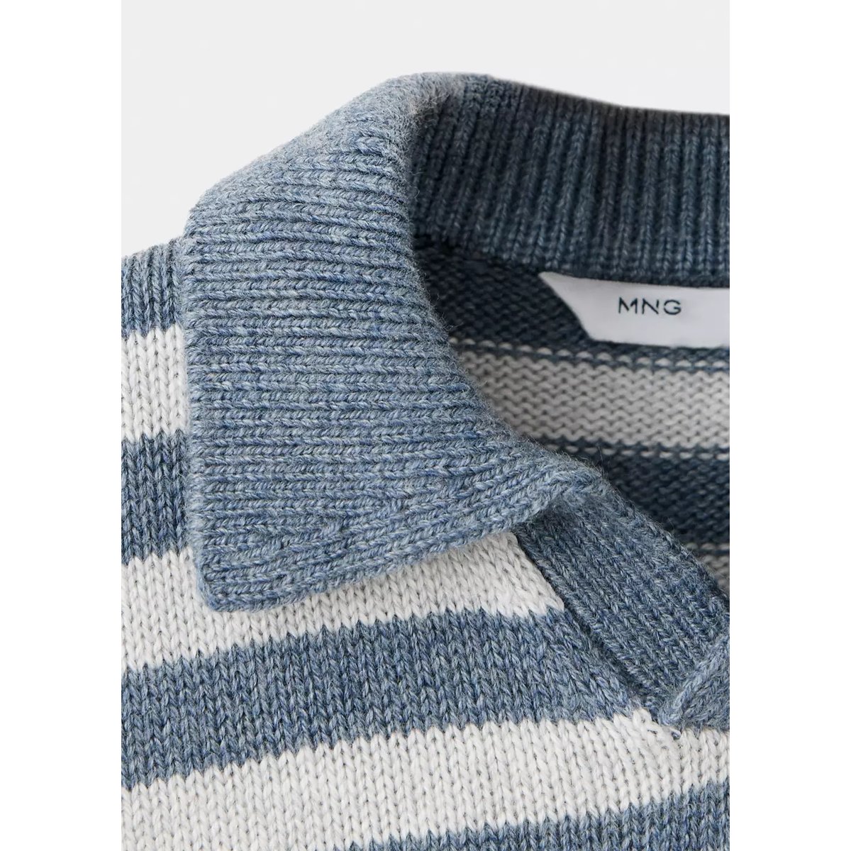 Pull en maille à rayures avec col polo bleu, MANGO BABY