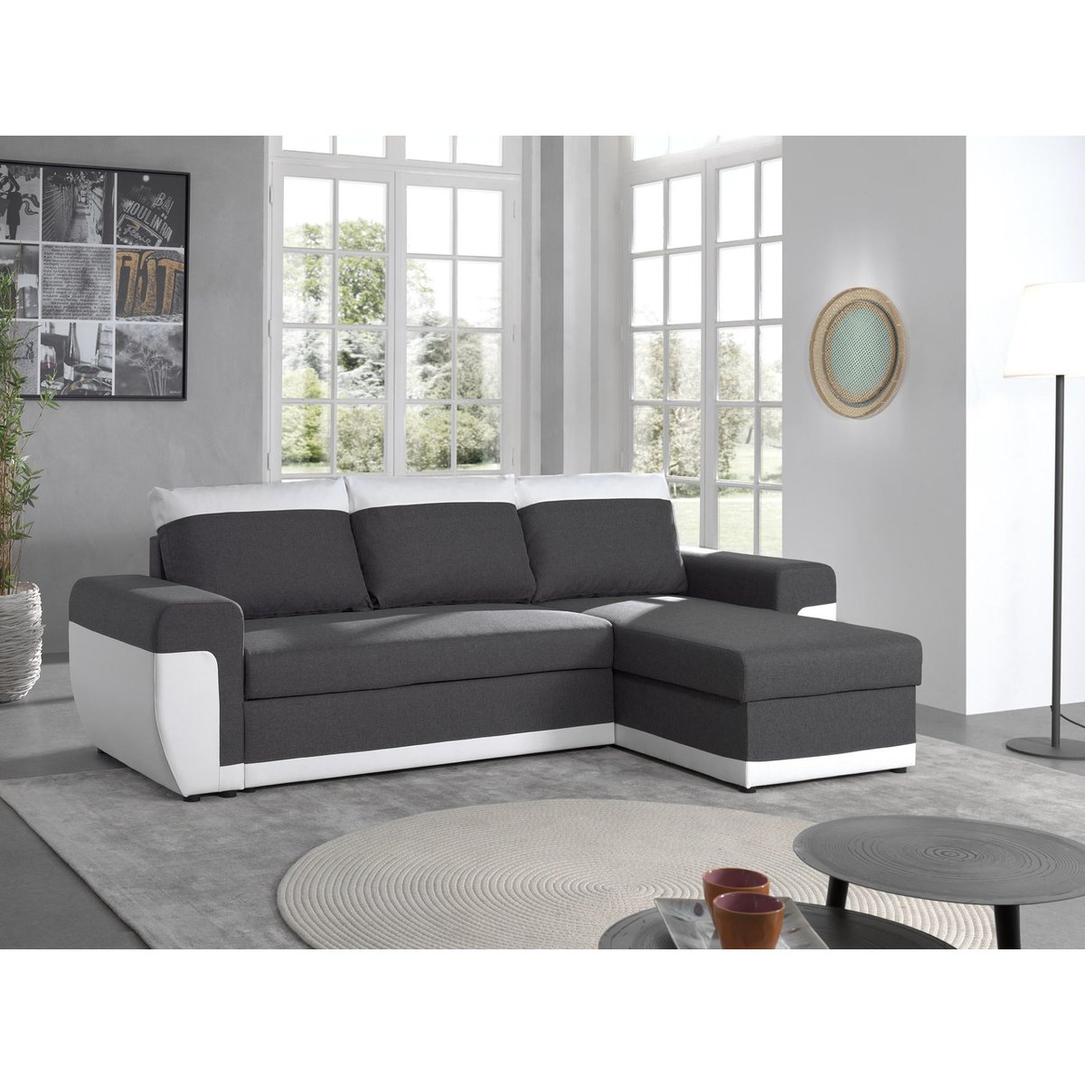 Canapé d'Angle réversible 4 places - MILAN blanc / gris, BEST MOBILIER