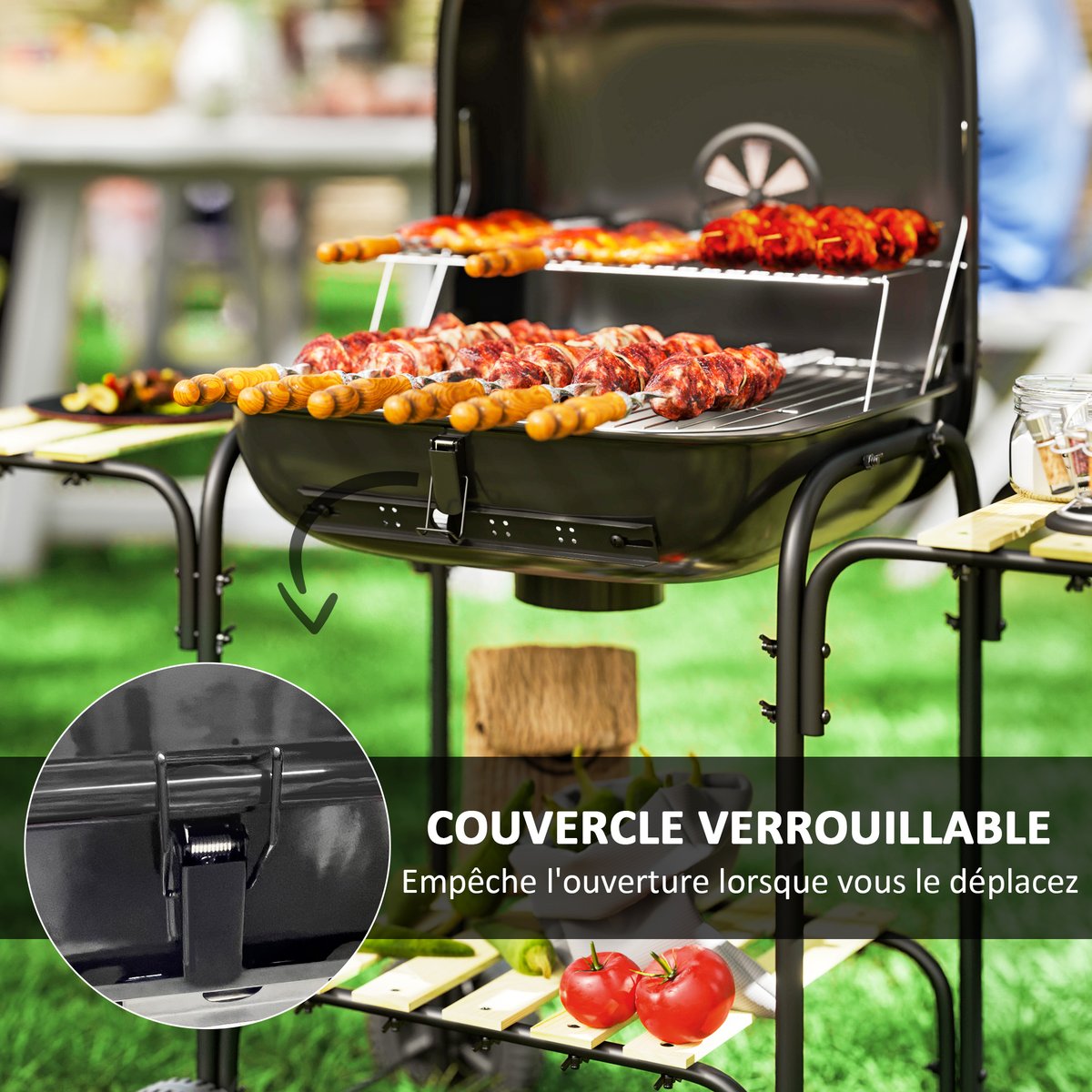Barbecue au charbon de bois Acier Noir noir, OUTSUNNY