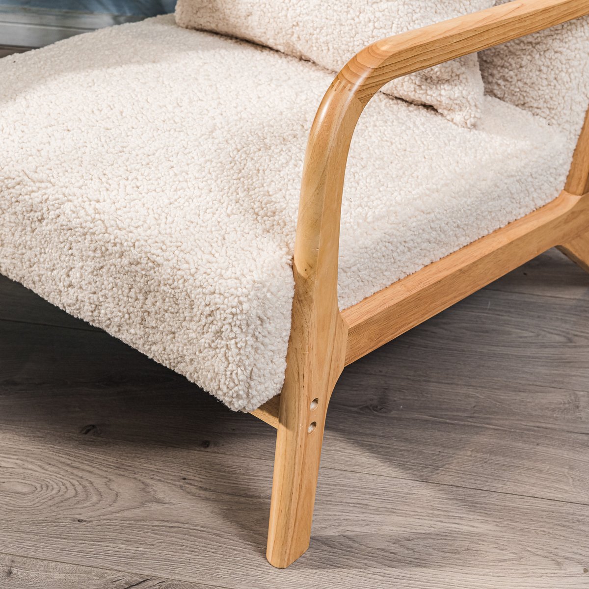Fauteuil de salon en bois massif, OHAMA blanc cassé, NORDLYS
