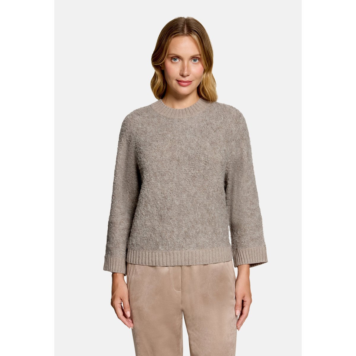 Pull-over en maille à bordures côtelées taupe melange, BETTY & CO