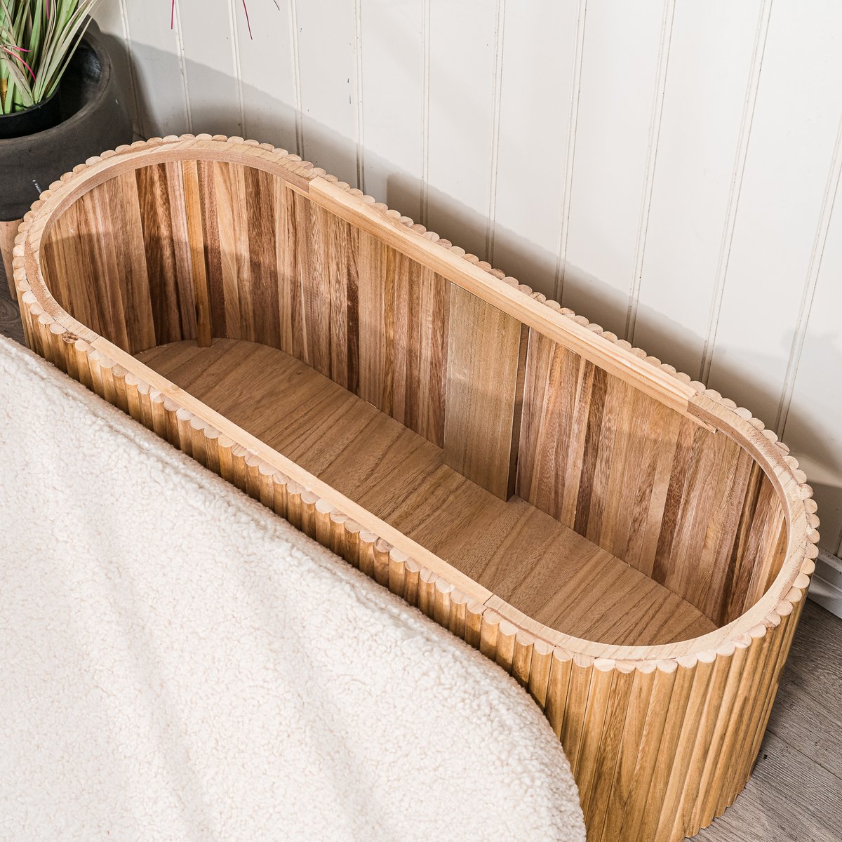 Banc avec rangement, bouclette, BAOTSU blanc cassé, NORDLYS