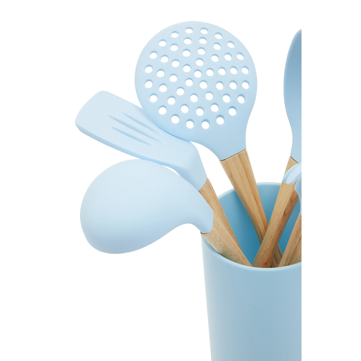 7-Piece Wood/Silicone Utensil Set & Holder blue, SO'HOME