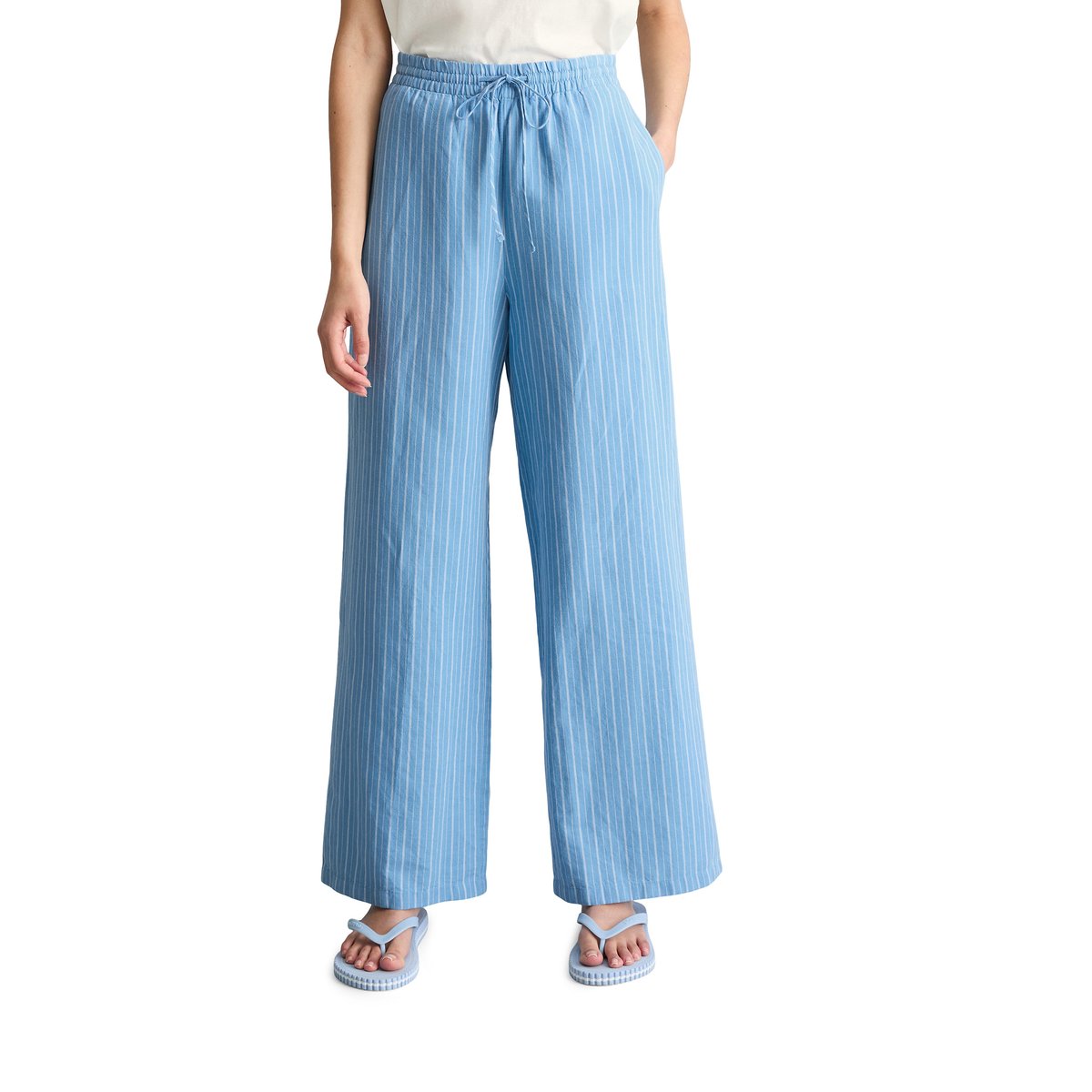 Pull-on-pantalon rayé relaxed en mélange de lin et de coton bleu, MARC O’POLO DENIM
