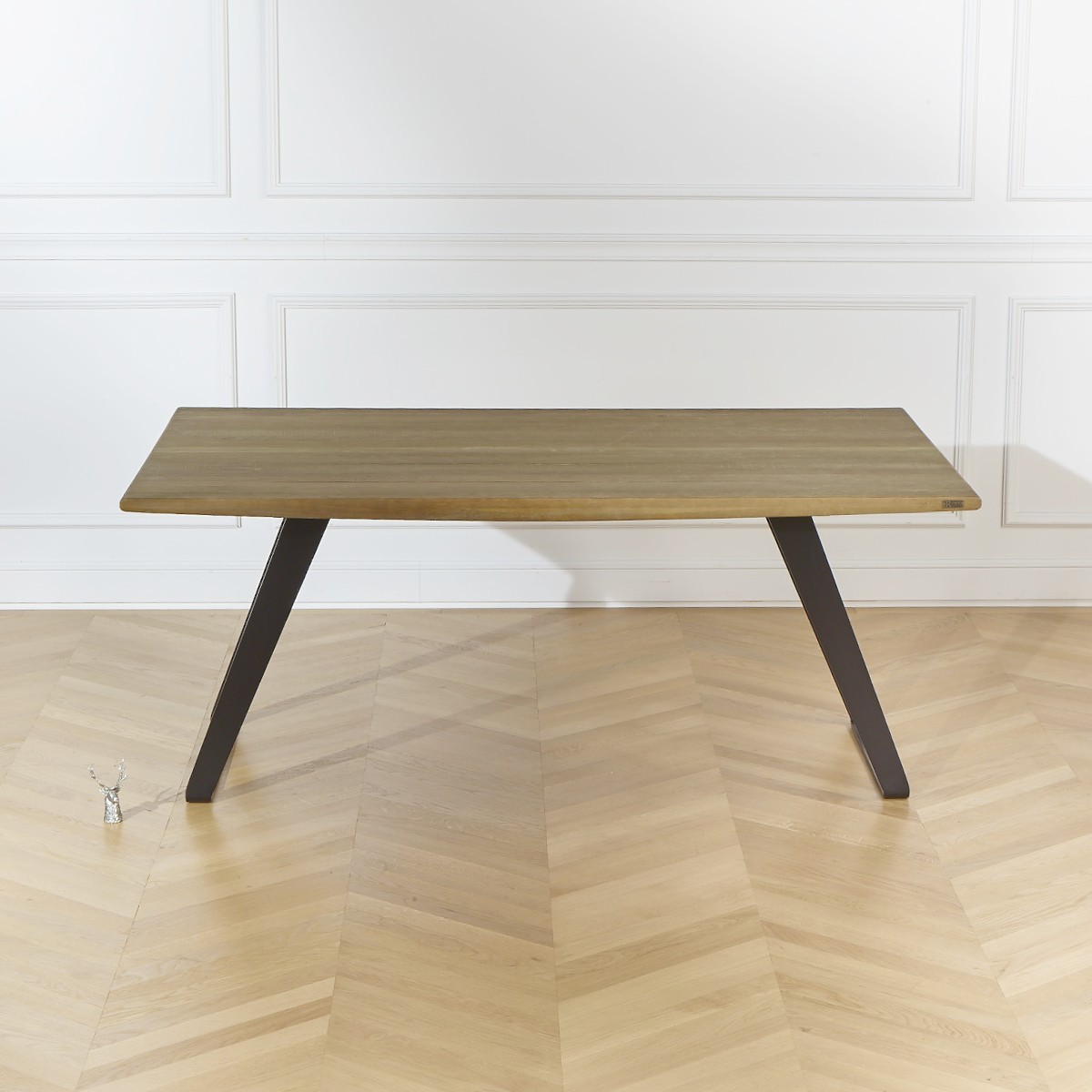 Table rectangulaire en chêne et métal, 8 couverts HECTOR noire, ROBIN DES BOIS