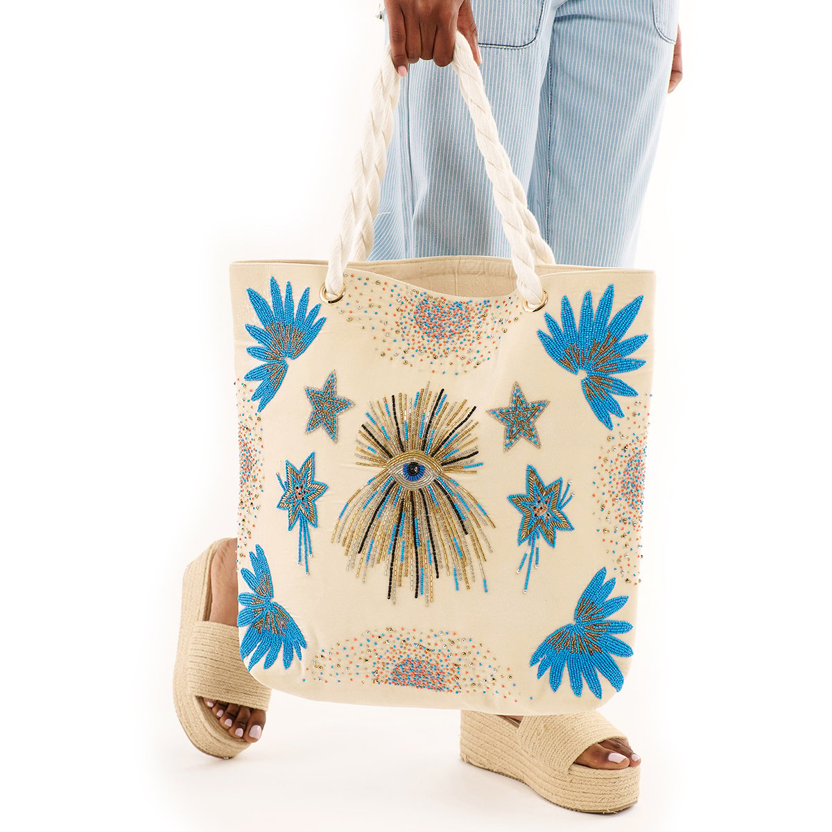 Sac cabas brodé de perles JULIUS blanc, WILD