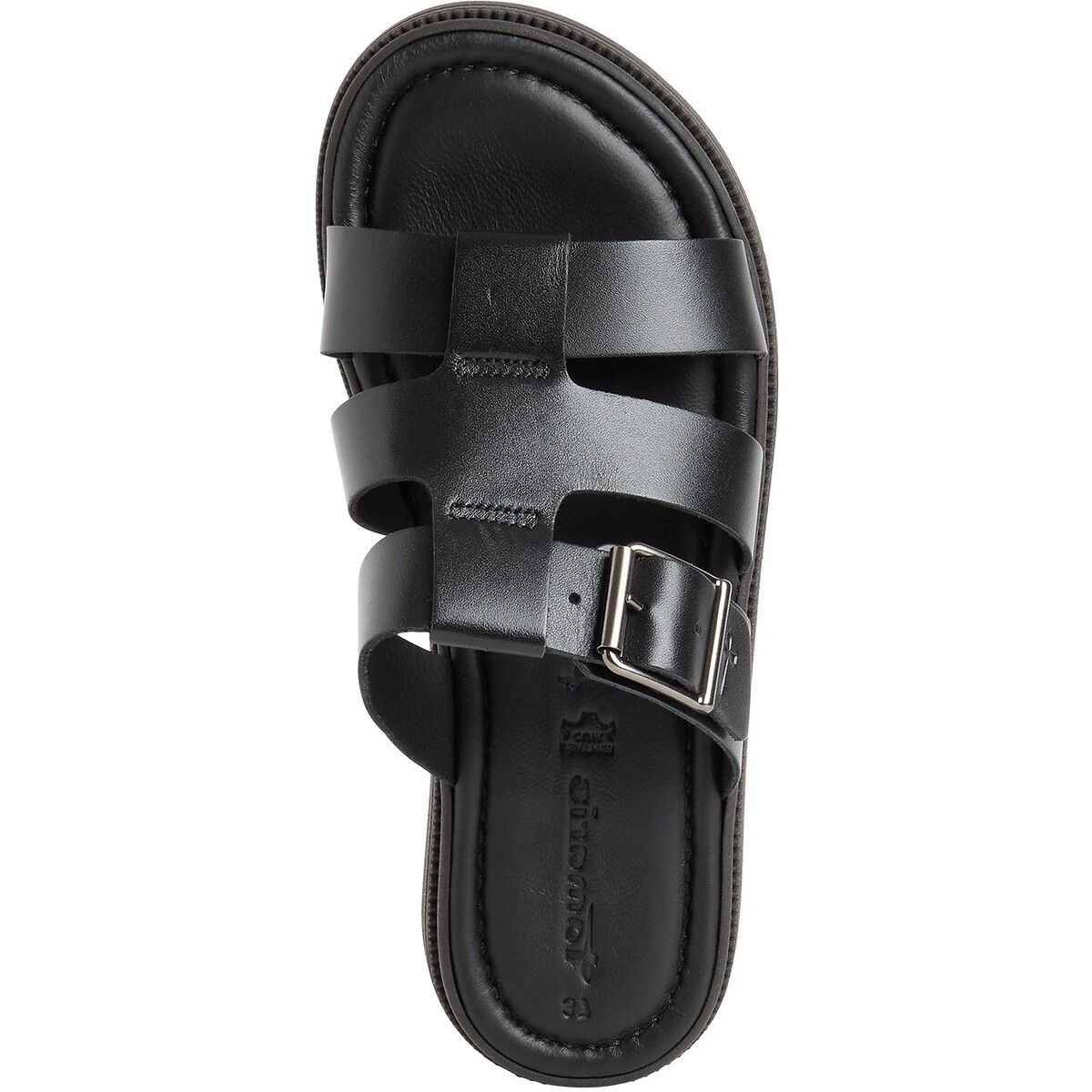 Mules plates en cuir noir, TAMARIS