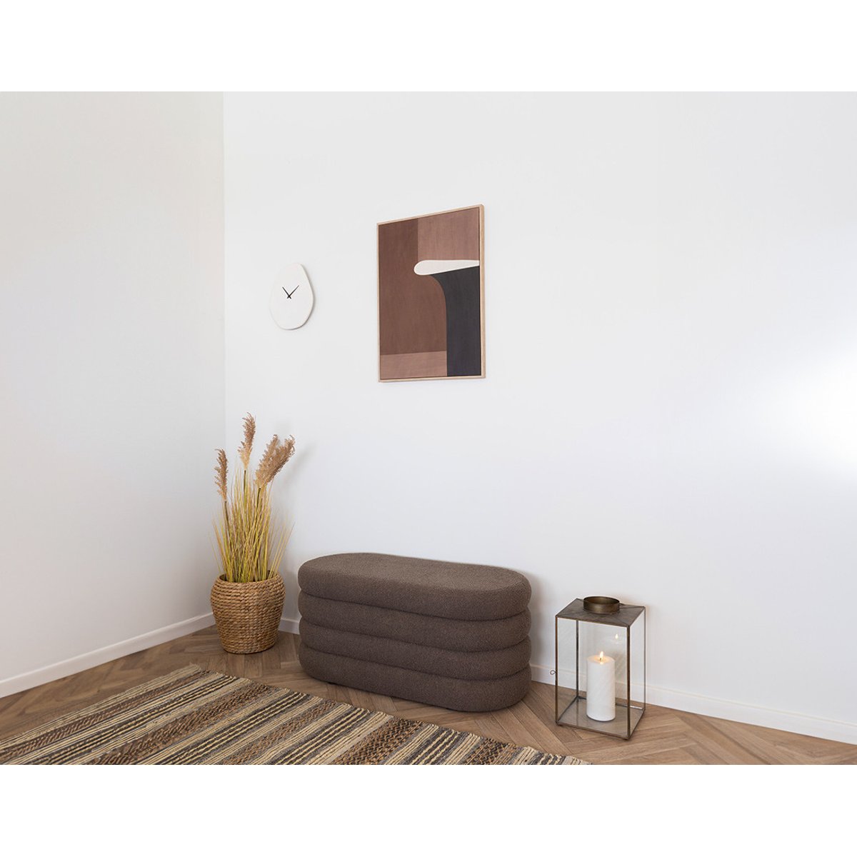 Pouf avec rangement en tissu bouclette, NEO marron, BEST MOBILIER