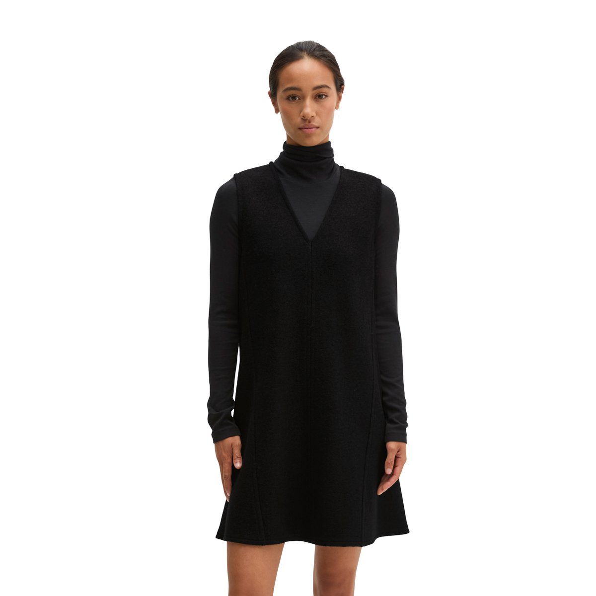 Mini-robe sans manches au style décontracté en laine bouillie noir, MARC O'POLO