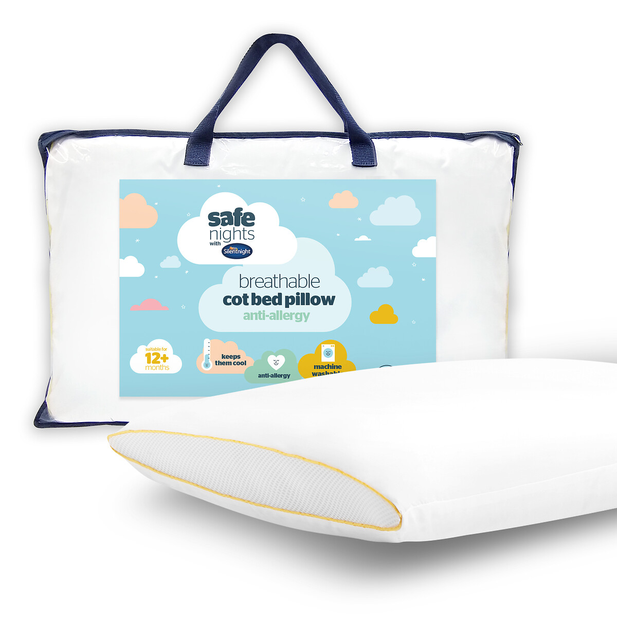 Safe Nights Breathable Cot Bed Pillow white, SILENTNIGHT