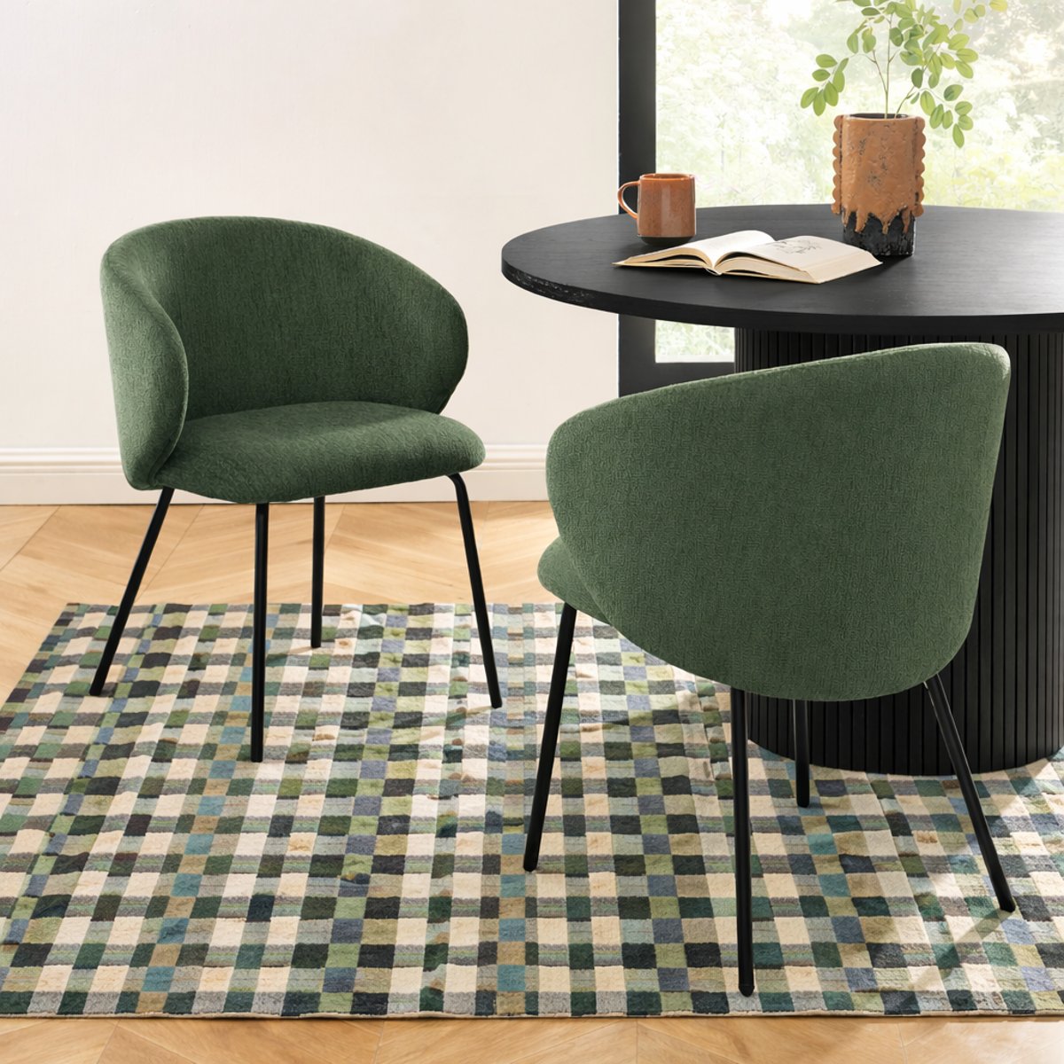 Chaise en tissu chenille (lot de 4) CASSIE vert, SORELH