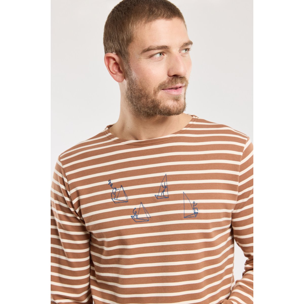 Marinière brodée en coton épais oak/marmo, ARMOR-LUX