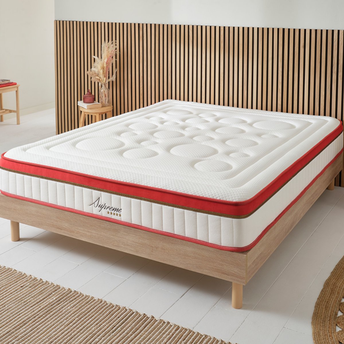Ensemble Matelas SUPREME Mémoire et sommier bois marron, MAISON AUBERTIN