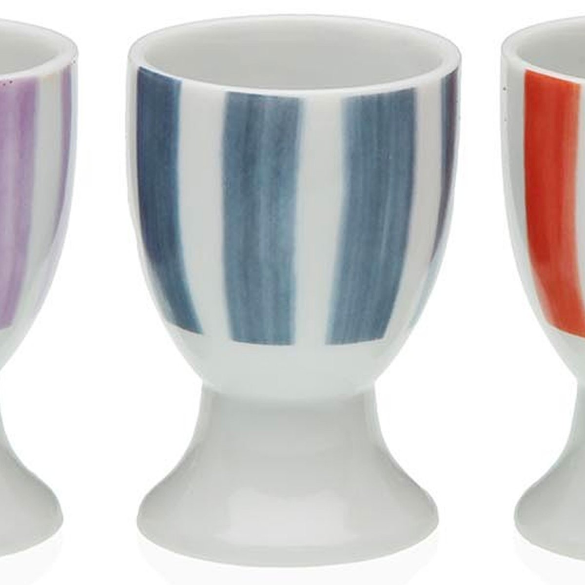 Set de 4 coquetiers en porcelaine blanche avec rayures 4.5x4.5x6.5cm blanc, VERSA
