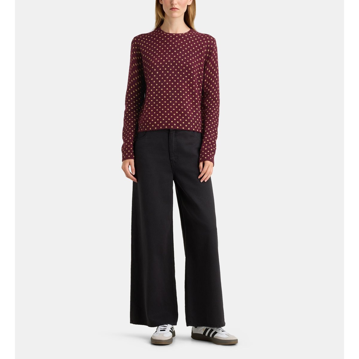 Pull droit flow pois maille laine bordeaux, GALERIES LAFAYETTE