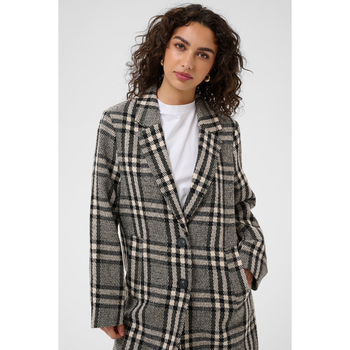 Manteau noir blanc black/chalk chekc, KAFFE